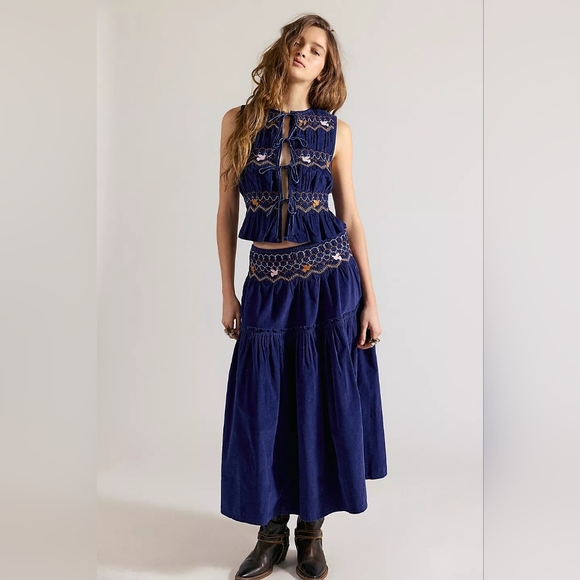 Free People Dresses & Skirts - NWT! Free People Terra Smocked Maxi Skirt Set (M), Blue, Corduroy